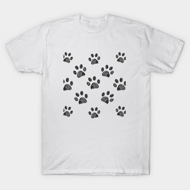 Black and white paw print T-Shirt by GULSENGUNEL